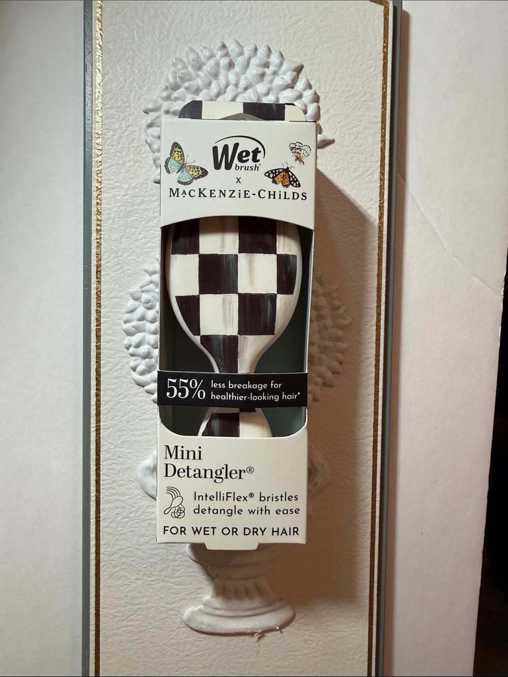 Wet Brush x MacKenzie-Childs Mini Detangler - Black & White Courtley Check